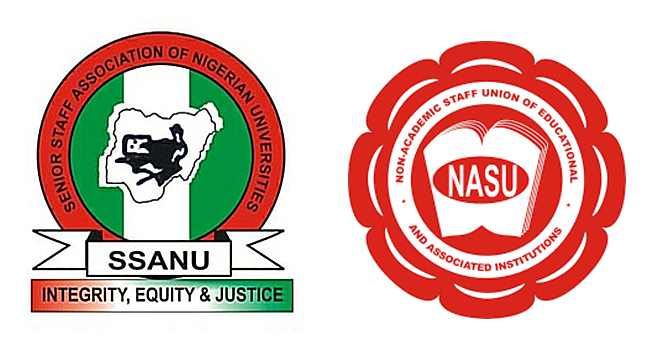 SSANU and NASU officials address press conference on seven-day ultimatum to Federal Government over unpaid salaries and allowances.