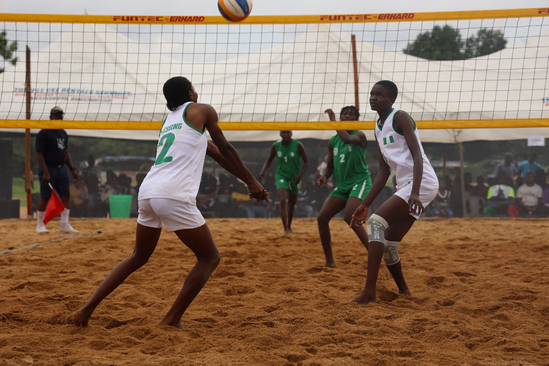 Nigeria’s U18 beach volleyball players training ahead of the CAVB Youth Cup in Banjul, The Gambia.