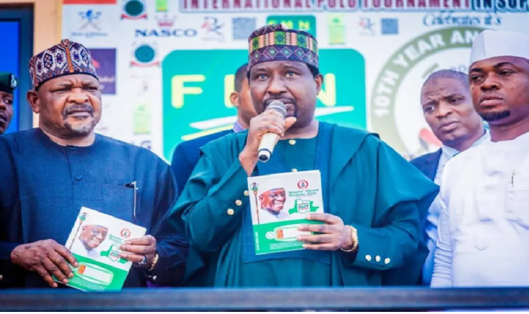 Deputy Senate President Jibrin Barau speaking at the 10th anniversary Keffi Polo Tournament in Nasarawa State.