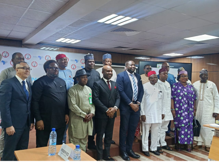 Nigeria’s Minister of Innovation, Science and Technology, Kingsley Udeh, addressing participants at a CSEA fireside chat in Abuja on innovation and industrial growth.