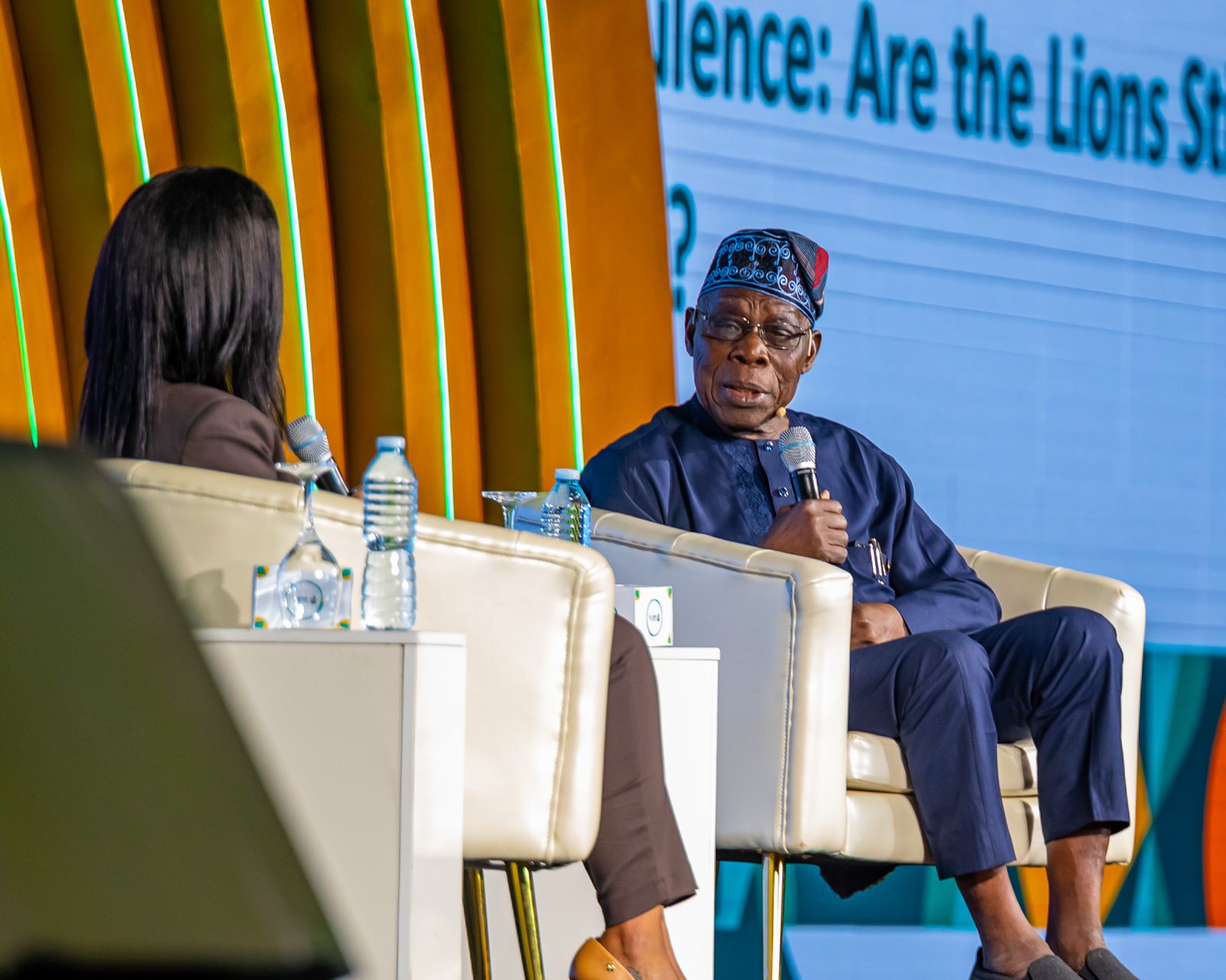 Former President Olusegun Obasanjo speaking at the 2025 Afreximbank Annual Meetings in Abuja, Nigeria.