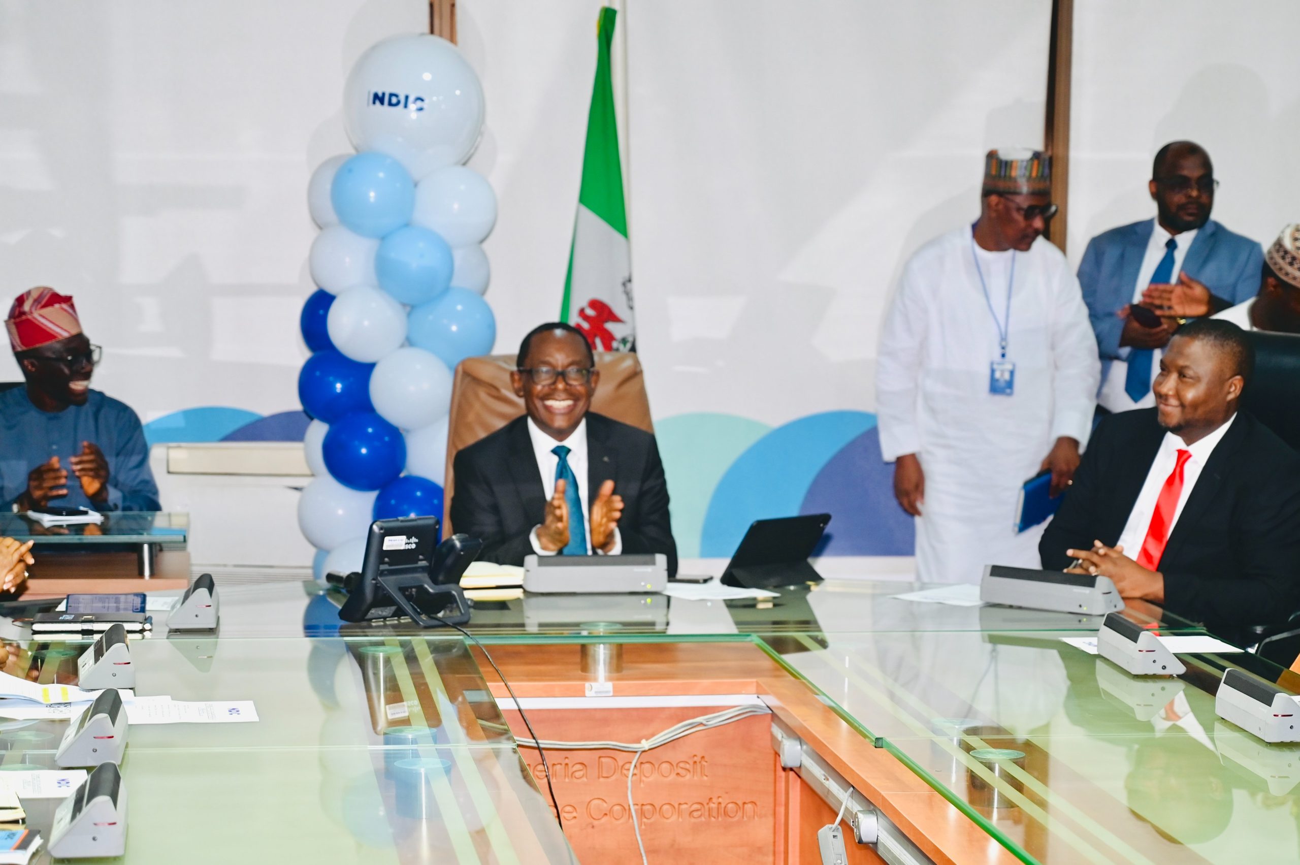 New NDIC Managing Director Thompson Sunday speaking at the inauguration ceremony, pledging deposit protection and financial system stability.
