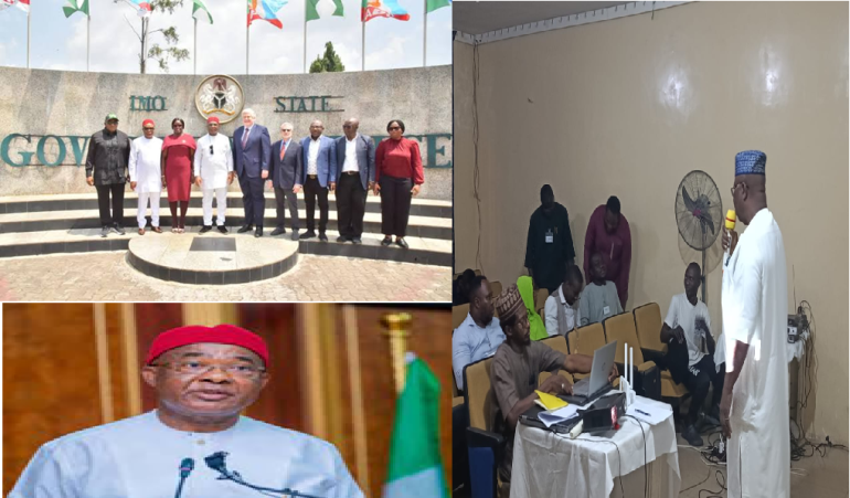 Dr. Chris Burry speaks on virtual screen during Abuja press briefing, launching USMAC-backed startup development program in Nigeria.