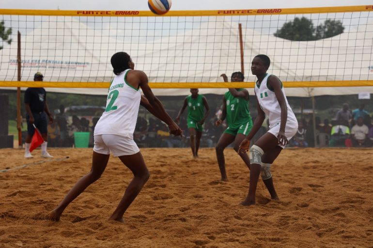 Nigeria’s U18 beach volleyball players training ahead of the CAVB Youth Cup in Banjul, The Gambia.