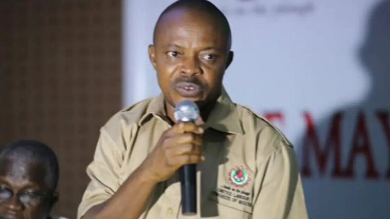 NLC President Comrade Joe Ajaero addressing the press on World Day for Decent Work, warning against violations of workers’ rights in Nigeria.