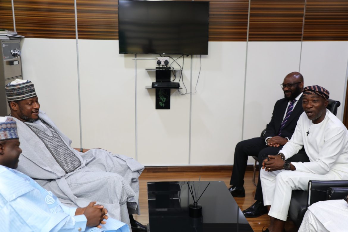 Governor Umar Radda of Katsina State with NSITF Managing Director Olúwaṣeun Faleye during a visit to the Fund’s headquarters in Abuja.