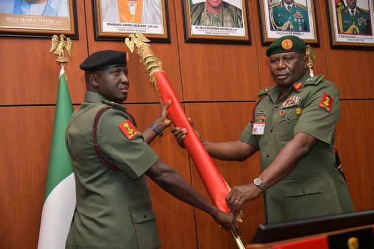 Major General Waidi Shaibu assumes office as Nigeria’s 25th Chief of Army Staff during a handover ceremony at the Army Headquarters, Abuja.