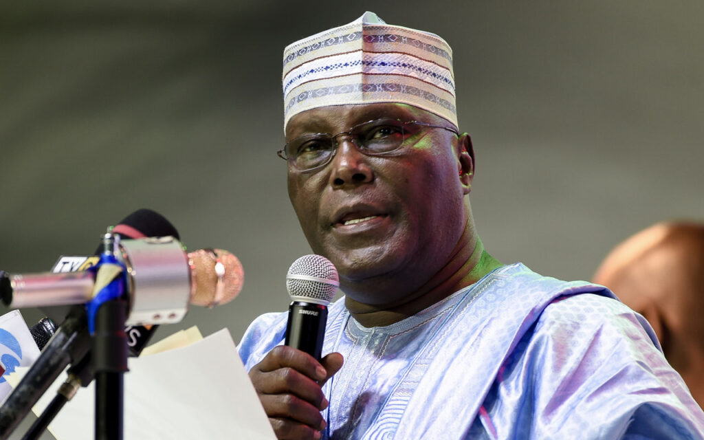 Former Vice President Atiku Abubakar speaking during a public event as he calls for a transparent investigation into alleged 2026 federal budget irregularities