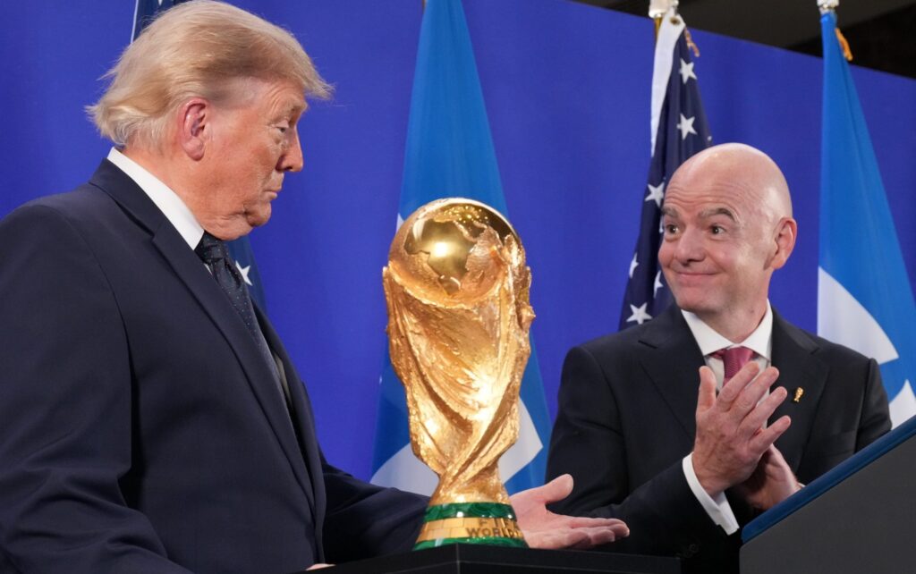 US President Donald Trump speaks about FIFA chief Gianni Infantino