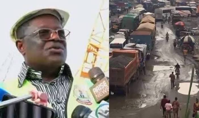 Works Minister David Umahi inspecting the Benin-Asaba Expressway.