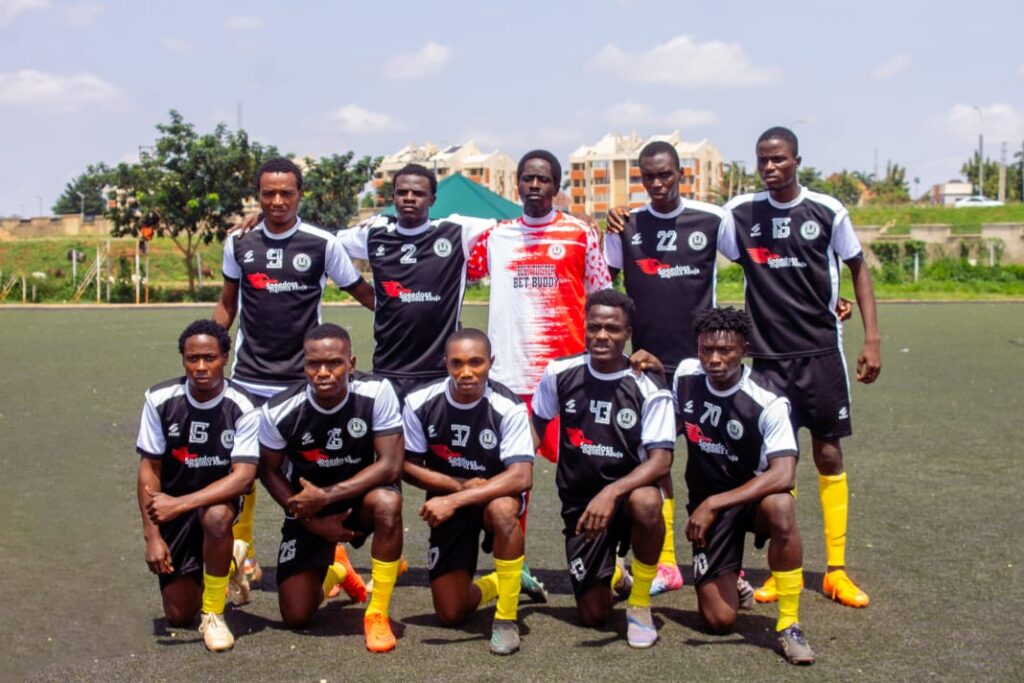 Chona and Friends FC players celebrate their 2-1 victory over Sun Sports Academy in the FCT FA League Two.
