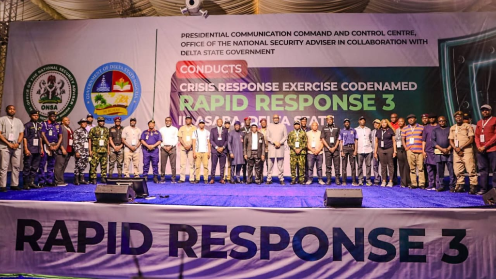 ONSA officials and stakeholders at the opening ceremony of the 2026 Rapid Response 3 crisis exercise in Asaba, Delta State.