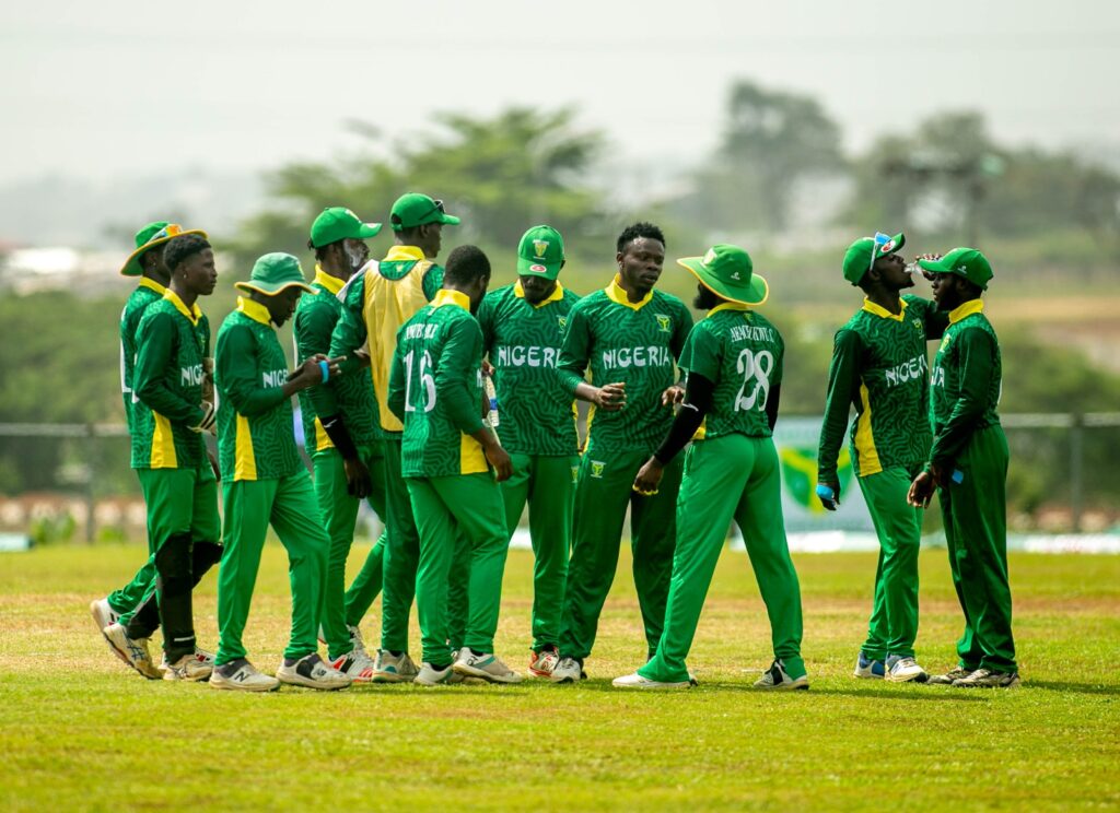 Nigeria’s YellowGreens cricket team celebrating qualification for the ICC Men’s T20 World Cup Africa Regional Final.